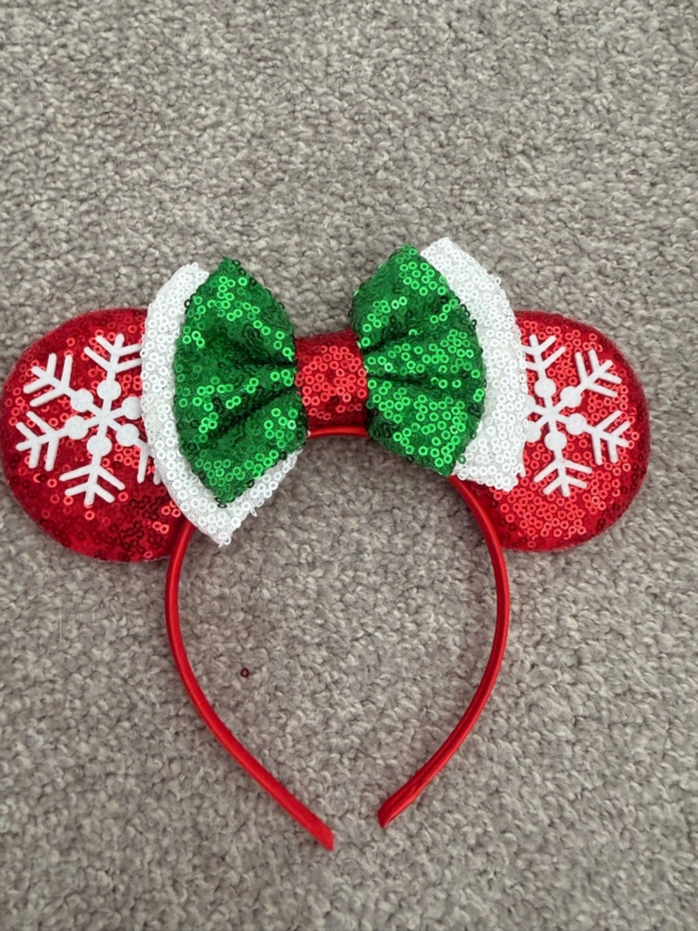 Disney Red & Green Sequin Holiday Minnie Mouse Ear Headband
